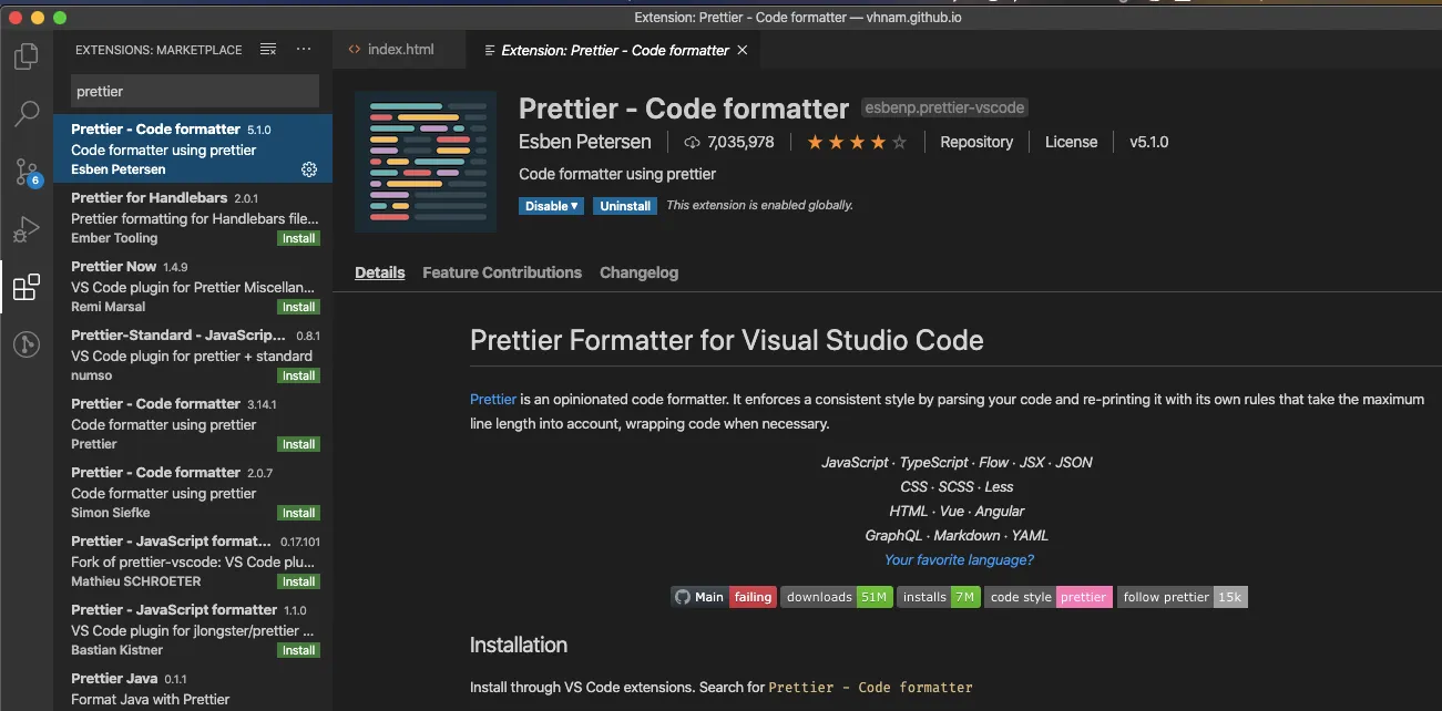 Prettier in VSCode